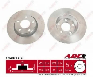 Диск тормозной передний лев/прав AUDI A4 B5 1.6/1.8/1.9D 11.94-09.01 ABE C3A021ABE