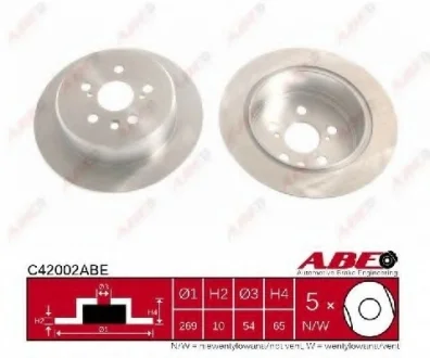 Диск тормозной задний лев/прав LEXUS ES TOYOTA CAMRY, CARINA V, CELICA, CORONA 2.0/2.5 08.85-09.97 ABE C42002ABE