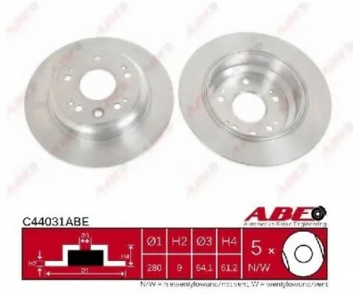 Диск гальмівний задн лів/прав HONDA ACCORD VII, CIVIC VIII, ODYSSEY, SHUTTLE 1.3-2.4 10.97-12.12 ABE C44031ABE