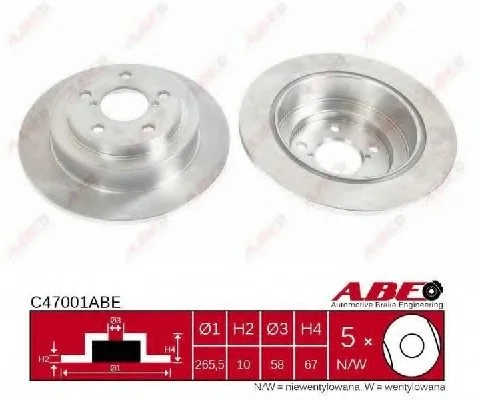 Диск гальмівний задн лів/прав SUBARU FORESTER, IMPREZA, LEGACY I, LEGACY II, LEGACY III, LEGACY IV, LEGACY OUTBACK, LEGACY V, OUTBACK, REX II 0.7-3.0 08.82- ABE C47001ABE (фото 1)