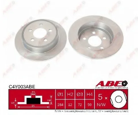 Диск тормозной задний лев/прав CHRYSLER CARAVAN, GRAND VOYAGER III, VOYAGER IV DODGE CARAVAN JEEP CHEROKEE, LIBERTY, WRANGLER II 2.4-4.0 01.95-02.08 ABE C4Y003ABE (фото 1)