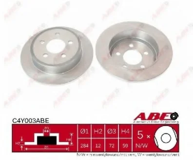 Диск гальмівний задн лів/прав CHRYSLER CARAVAN, GRAND VOYAGER III, VOYAGER IV DODGE CARAVAN JEEP CHEROKEE, LIBERTY, WRANGLER II 2.4-4.0 01.95-02.08 ABE C4Y003ABE