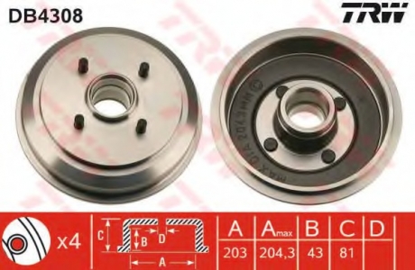 Тормозной барабан TRW DB4308