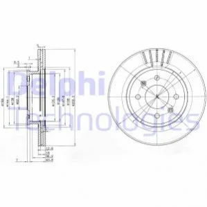 Комплект тормозных дисков (2 шт) передних лев/прав HYUNDAI GETZ 1.1-1.6 09.02-12.10 Delphi BG3934 (фото 1)