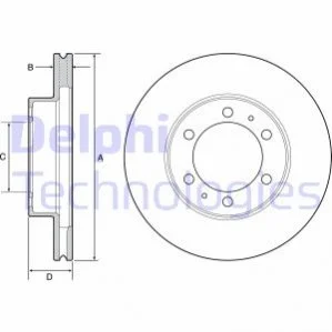 Комплект тормозных дисков (2 шт) передних лев/прав TOYOTA 4 RUNNER IV, FJ CRUISER, FORTUNER, HILUX VII, HILUX VIII, TACOMA 2.4D-4.7 08.02- Delphi BG4557 (фото 1)