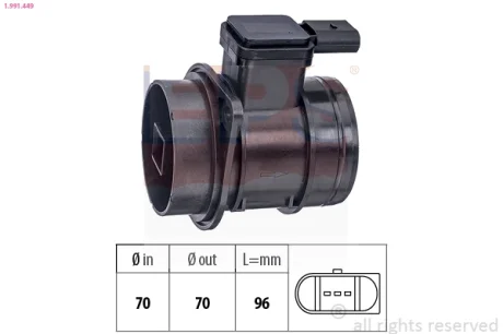 Витратомір повітря Audi A4/A6/Q3/Q5/VW Caddy/Crafter/Golf/T5 2.0TDI 05- EPS 1991449