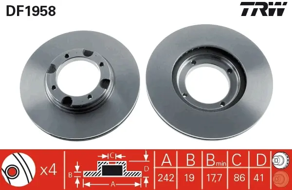 Диск тормозной (1 шт.).) HYUNDAI Accent/Excel/Pony/Pony XP/S-Coupe/Verna TRW DF1958 (фото 1)