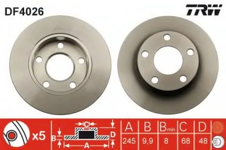 Диск тормозной (1 шт.).) AUDI - VOLKSWAGEN A4 Quattro/S4 Quattro/Passat/Passat Estate/V TRW DF4026