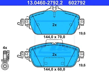 Колодки гальмівні дискові, к-кт DB C KLASA 13- ATE 13046027922