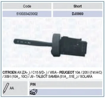 Выключатель на колонке рулевого управления MAGNETI MARELLI 510033423002