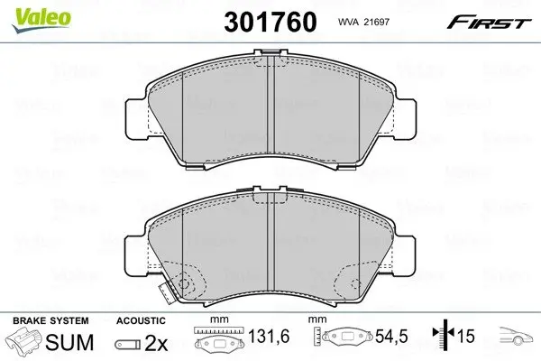 Гальмівні колодки дискові HONDA Civic/Jazz/Logo "1,2-1,6 "F "91-08 Valeo 301760 (фото 1)