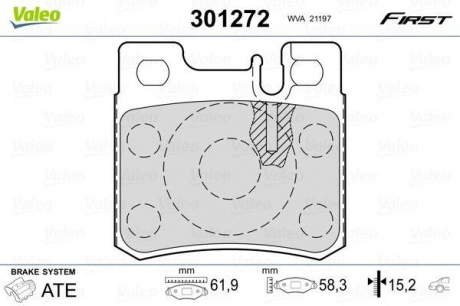 Комплект тормозных колодок, дисковый тормоз Valeo 301272 (фото 1)