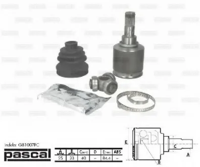 Шарнир приводного вала внутренний прав (25z/23z/40мм) NISSAN PRIMERA, WINGROAD / AD 1.5-1.8LPG 08.99- PASCAL G81007PC