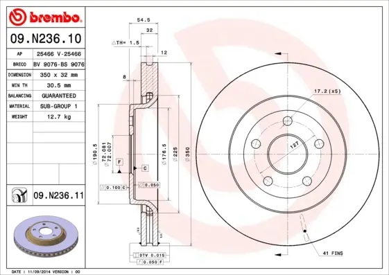 Диск гальмівний BREMBO 09N23611 (фото 1)