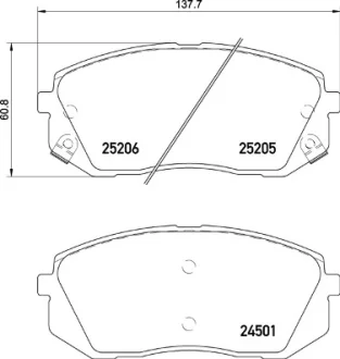 Комплект тормозных накладок, дисковый тормоз BREMBO P30093