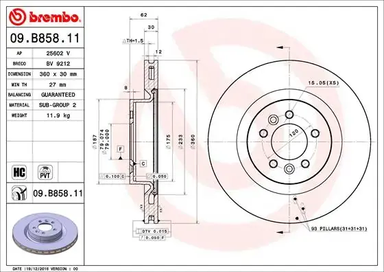 Тормозной диск Brembo Painted disk BREMBO 09B85811 (фото 1)