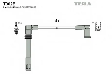 Провід високовольтні (к-кт) SKODA OCTAVIA I 1.8i BLATNA TESLA T002B