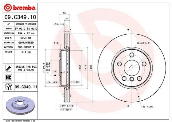 Диск гальмівний BREMBO 09C34911 (фото 1)
