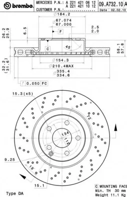 Тормозной диск BREMBO 09A73211 (фото 1)