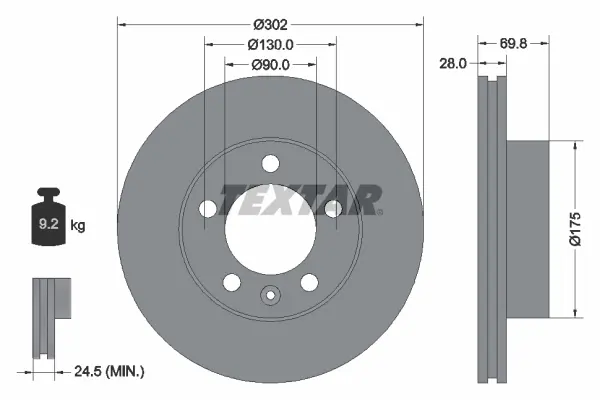 Диск гальмівний передн лів/прав RVI MASCOTT OPEL MOVANO B RENAULT MASTER III 2.3D/3.0D/Electric 05.04- TEXTAR 92228600 (фото 1)