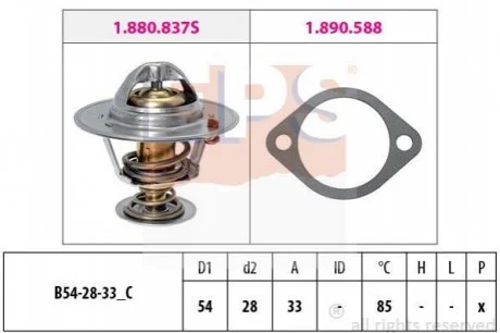 Термостат з прокладкою Hyundai Elantra/Santa Fe/Tucson/Kia Seed 2.0 CRDi/Sportage 1.5/1.6/1.5CRDi/2.0 CRDi 04- EPS 1880837