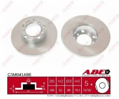 Диск гальмівний передн лів/прав MERCEDES T1/TN, T2/L, T2/LN1 2.0-3.8D 01.68-06.95 ABE C3M041ABE