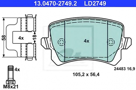 Комплект тормозных колодок, дисковый тормоз ATE 13047027492