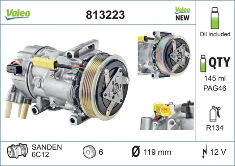 Компресор кондиціонера BERLINGO/PARTNER 1.6 08- Valeo 813223