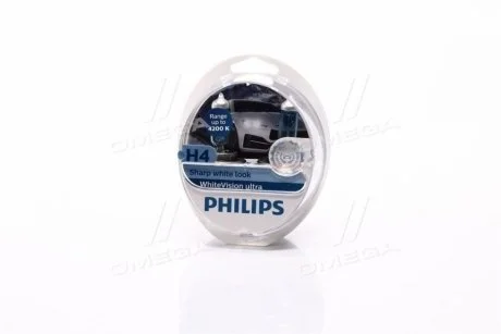 Автолампа Philips WhiteVision Ultra H4 P43t-38 55 W 60 W светло-голубая PHILIPS 12342WVUSM