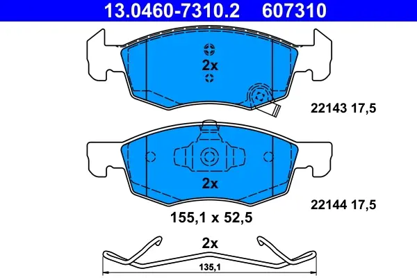 Комплект гальмівних колодок переднього., OPEL CORSA E 1.0-1.6 09.14- ATE 13046073102 (фото 1)