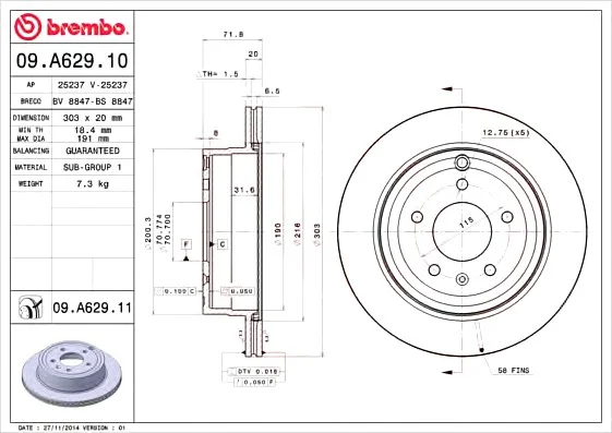 Диск гальмівний BREMBO 09A62910 (фото 1)