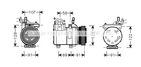 Компрессор кондиционера Hyundai Coupe 01-/Elantra 00-/Tucson 04-/Kia Sportage 07- (пр-во AVA) AVA COOLING HYAK161 (фото 1)