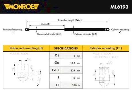 Амортизатор капота MONROE ML6193