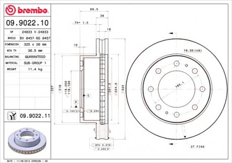 Тормозной диск BREMBO 09.9022.11