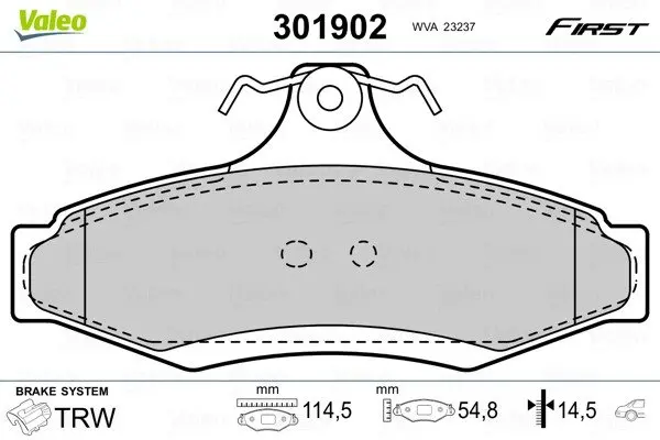 Комплект тормозных колодок, дисковый тормоз VALEO Valeo 301902 (фото 1)