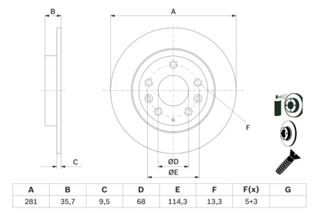 Диск гальмівний задн лів/прав MAZDA CX-3 1.5D/2.0 02.15- BOSCH 0 986 479 E55