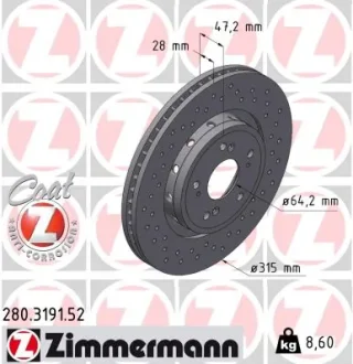 Диск тормозной ZIMMERMANN 280319152