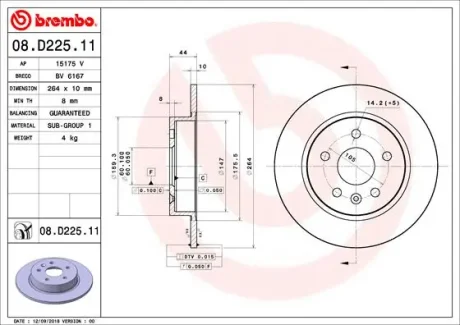 Диск тормозной BREMBO 08D22511