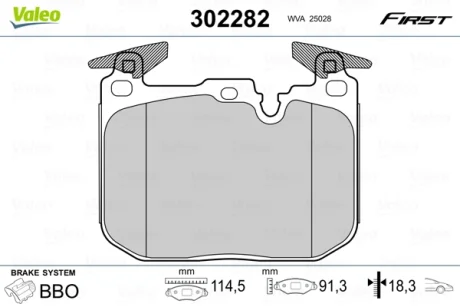 Тормозные колодки дисковые BMW 1/2/3/4 "F "11>> Valeo 302282