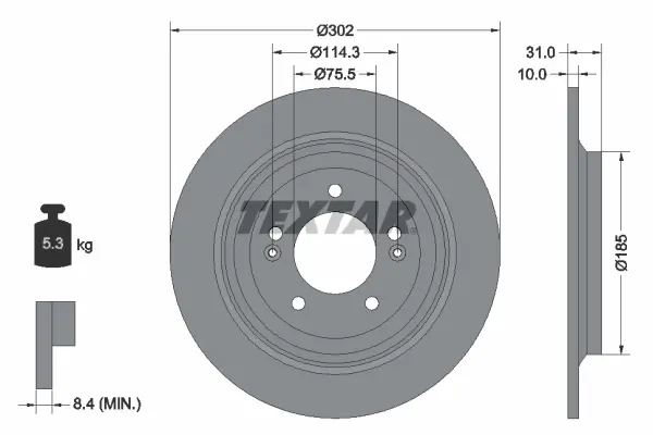 TARCZA HAMULCOWA 302X10 P 5-OTW HYUNDAI TUCSON 15> KIA SPORTAGE 15> TYL PRO SZT TEXTAR 92294803 (фото 1)