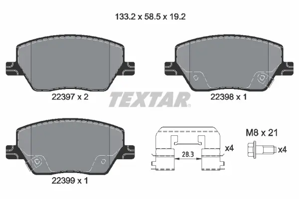 KLOCKI HAMULCOWE FIAT TIPO 15> PRZOD Z CZUJNIKIEM 19,2MM SZT TEXTAR 2239701 (фото 1)