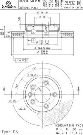 Тормозной диск BREMBO 09.9868.11 (фото 1)