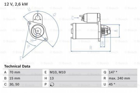 Стартер 12B 2,5 кВт MERCEDES Sprinter/Vito OM651 BOSCH ="0986024530" (фото 1)
