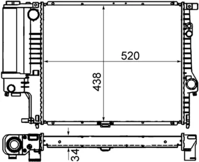 Радіатор 520 mm BMW 5(E39) 2,0-2,8 95-01 MAHLE / KNECHT ="CR244001S"