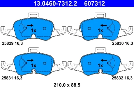 Комплект гальмівних колодок переднього., AUDI TT 1.8-2.5 07.14- ATE 13.0460-7312.2