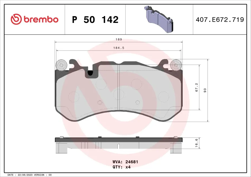 KLOCKI HAMULC. MERCEDES W204 C 63 AMG 08-14 PRZУD BREMBO P50142 (фото 1)