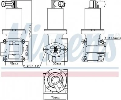 Клапан EGR ALFA ROMEO 147, 156, 159, 166, BRERA, GT, SPIDER CADILLAC BLS FIAT BRAVO II, CROMA, STILO LANCIA THESIS OPEL ASTRA H, ASTRA H GTC, SIGNUM, VECTRA C, VECTRA C GTS 1.9D-2.4D 04.02- NISSENS 98180