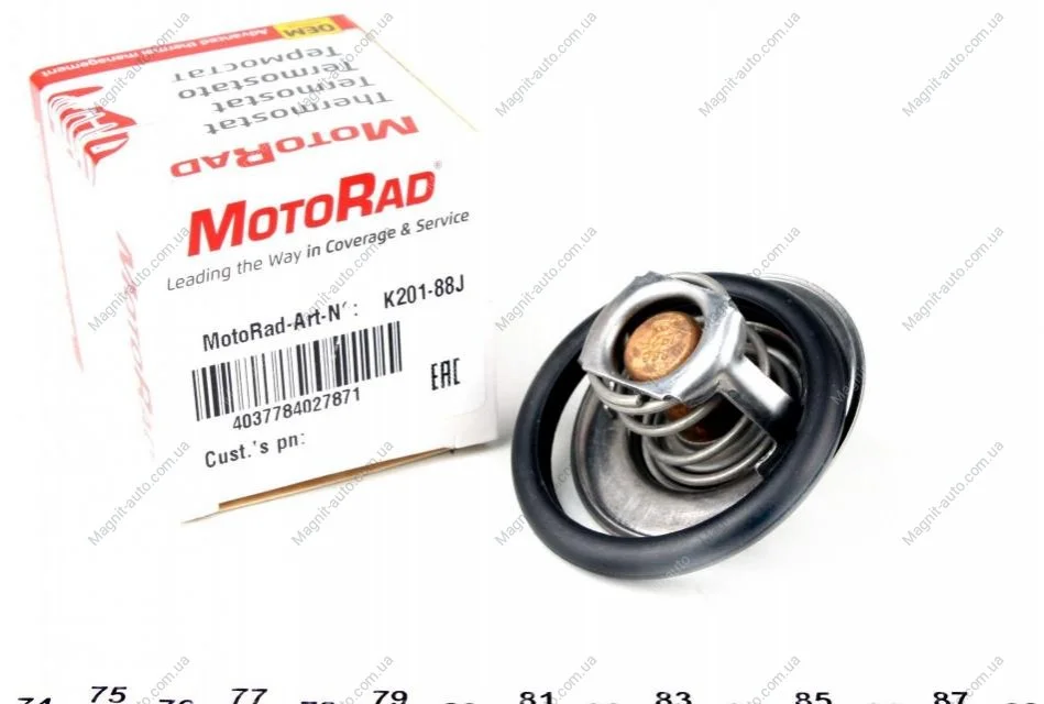 Термостат системи охолодження (88°C) CHEVROLET AVEO / KALOS DAIHATSU CHARMANT, CUORE II, FEROZA, ROCKY DODGE CARAVAN FORD SCORPIO I, SCORPIO II, SIERRA II, TRANSIT, TRANSIT TOURNEO 0.8-4.0 07.77- MOTORAD 201-88JK (фото 1)