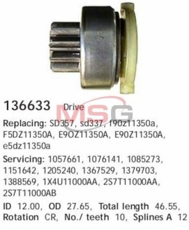 Бендикс стартера FORD/JAGUAR Mondeo/Cougar/X-Type "1,8-3,0 "94-09 CARGO 136633