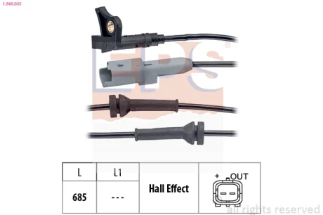 Датчик ABS перед. CITROEN C4, C4 I, C4 II, DS4, DS5 PEUGEOT 3008, 307, 307 CC, 307 SW, 308, 308 CC, 308 SW, 5008, RCZ 1.2-2.0DH 08.00- EPS 1.960.035
